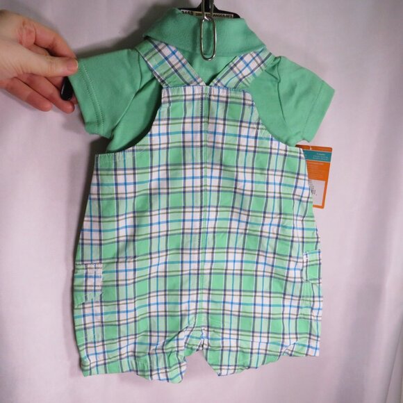 Baby Mint Green Plaid Jumper & Bodysuit 2pc 3Mts Carter's Embroidered Bear - Picture 2 of 16